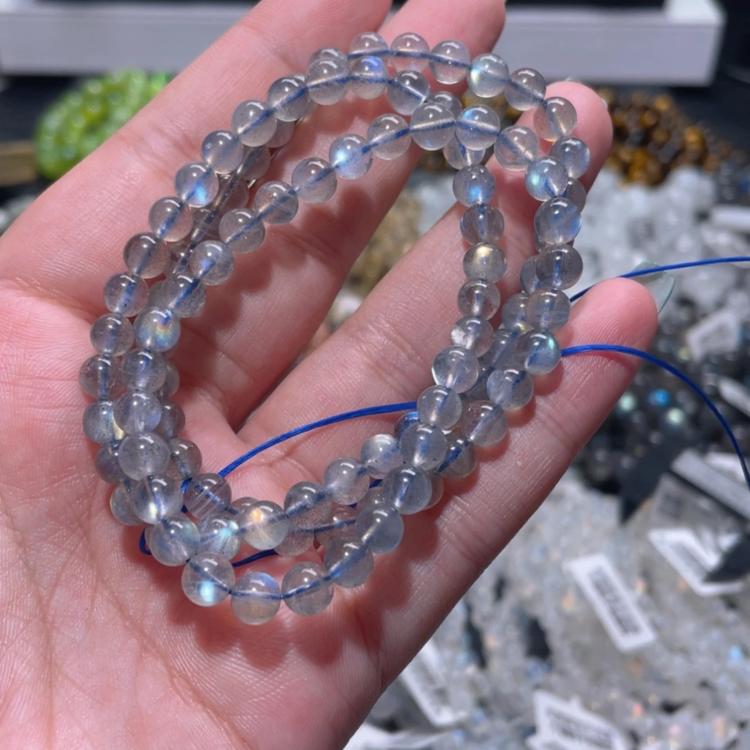 长石手链未镶嵌灰月光炫彩拉长石手链多圈5.8mm