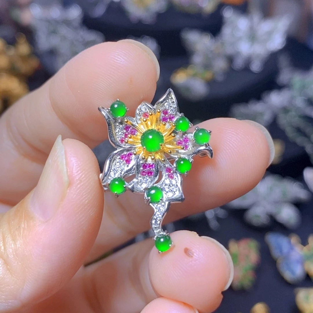 翡翠银S925镶嵌毛衣链天然翡翠