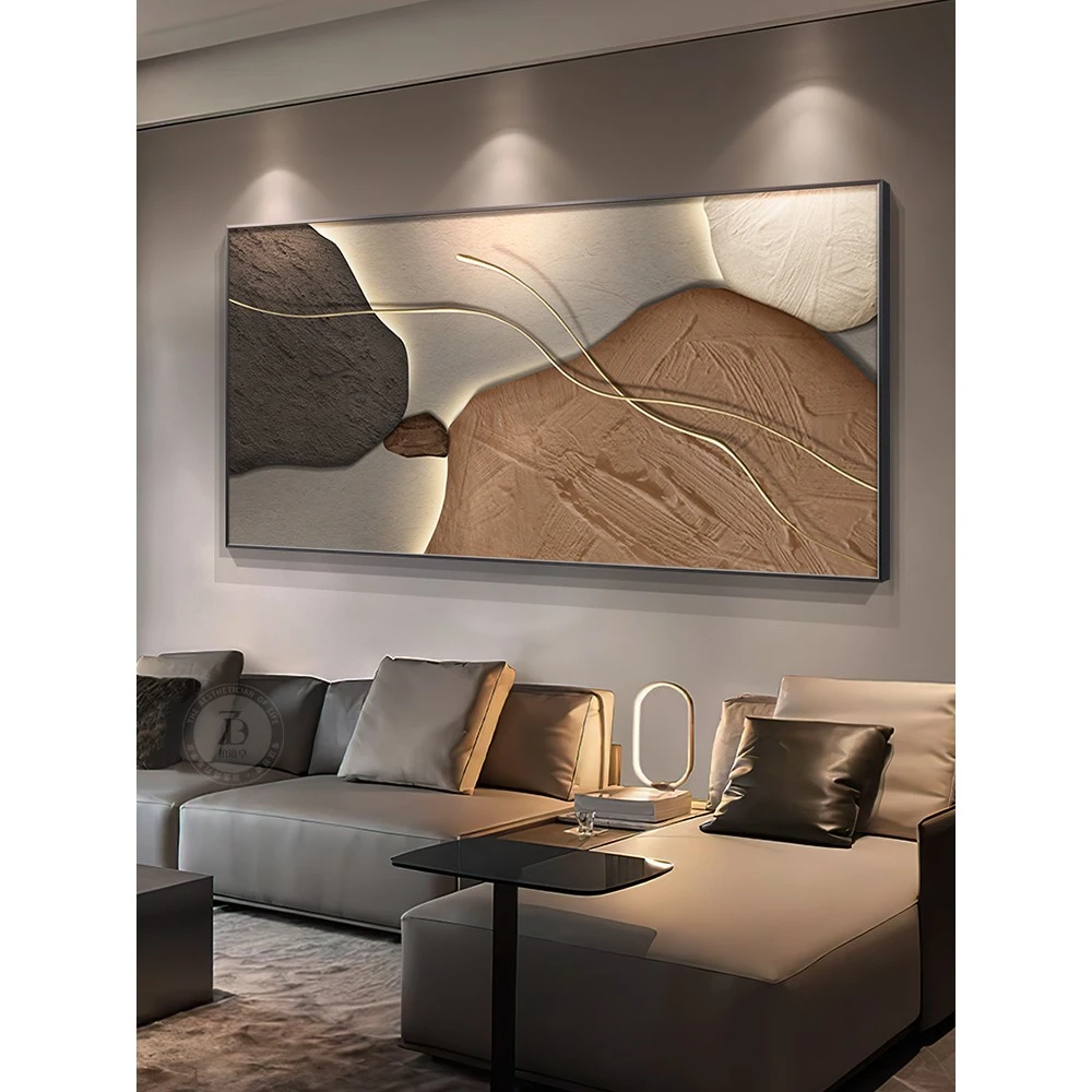 石来运转客厅装饰画横版现代轻奢高级感抽象艺术沙发背景墙壁挂画