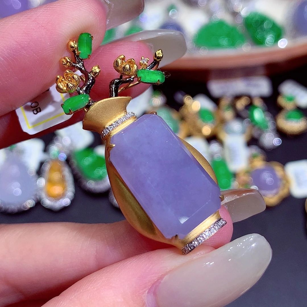 翡翠18K金镶嵌吊坠(不含链)