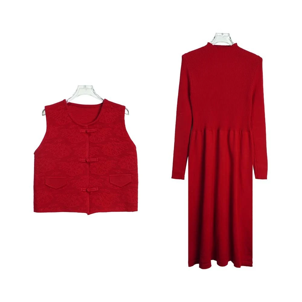 X24694 国风盘扣马夹大裙摆连衣裙好运两件套