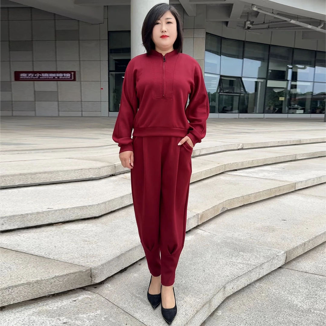 2025年春秋季爆款时尚洋气空气棉休闲显瘦遮肉气质套装