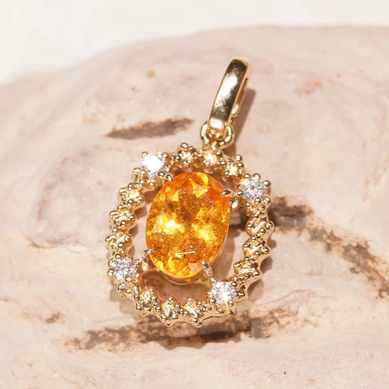 18k金芬达石椭圆“日出”时尚简约吊坠（不含链）FD2