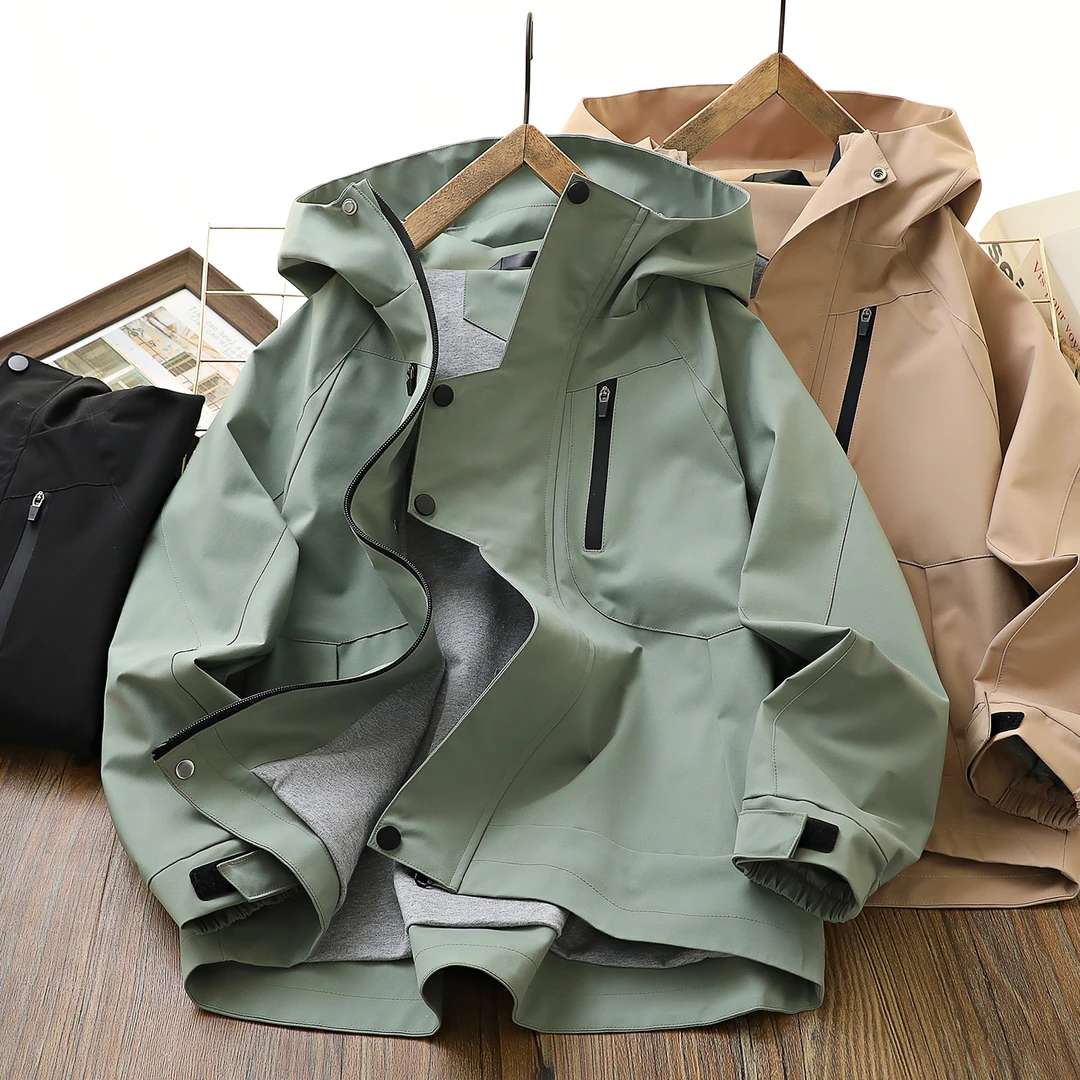 儿童男童春秋新款口袋拉链拼接简约连帽冲锋衣外套中大童6006