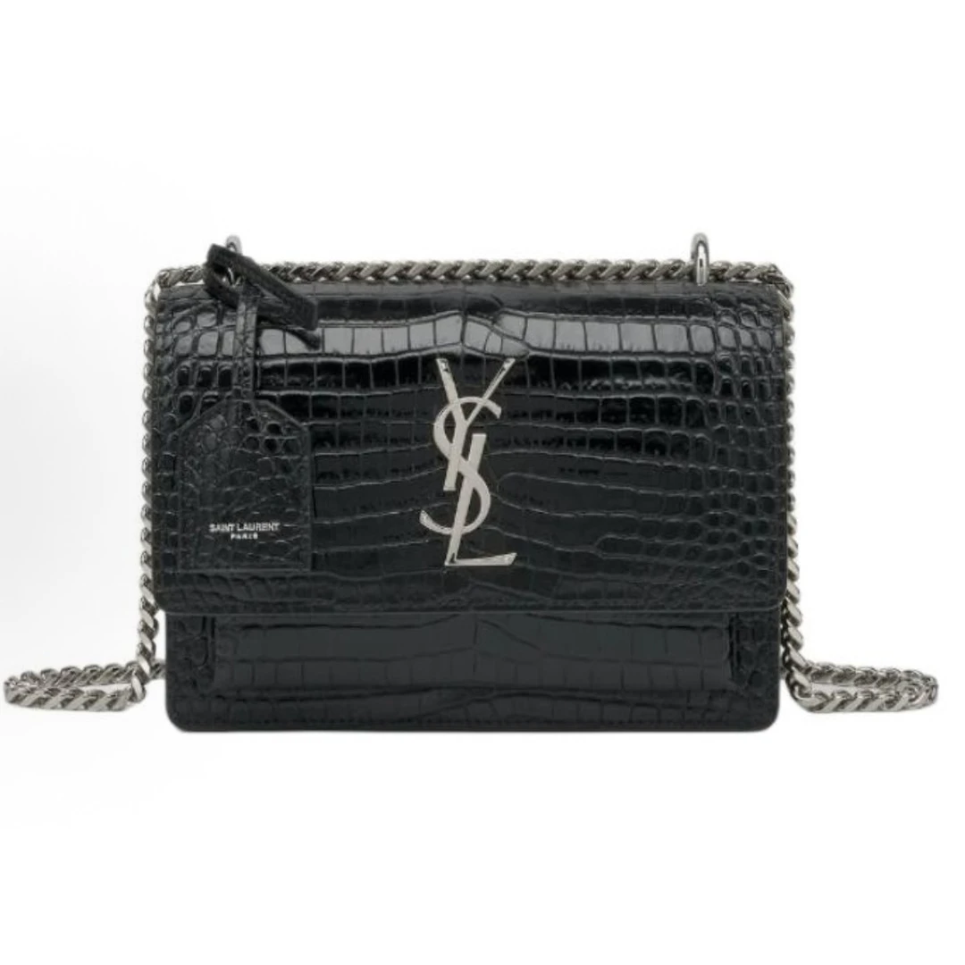 99新 YSL/圣罗兰 圣罗兰黑银日落压纹单肩包女包