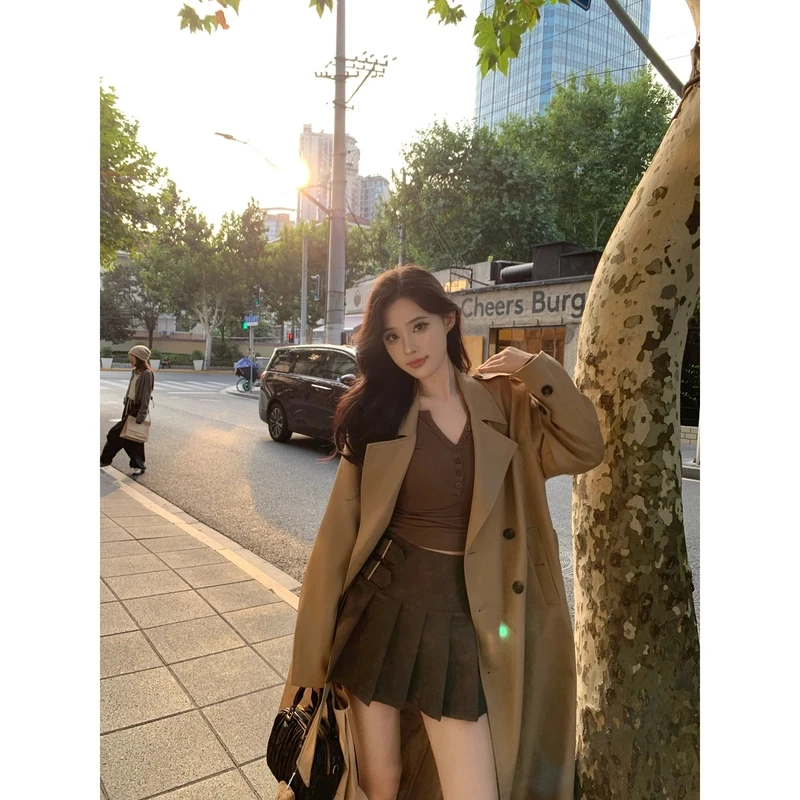 【城市漫步】卡其色风衣外套女中长款2025春秋季新款时尚高级感大衣
