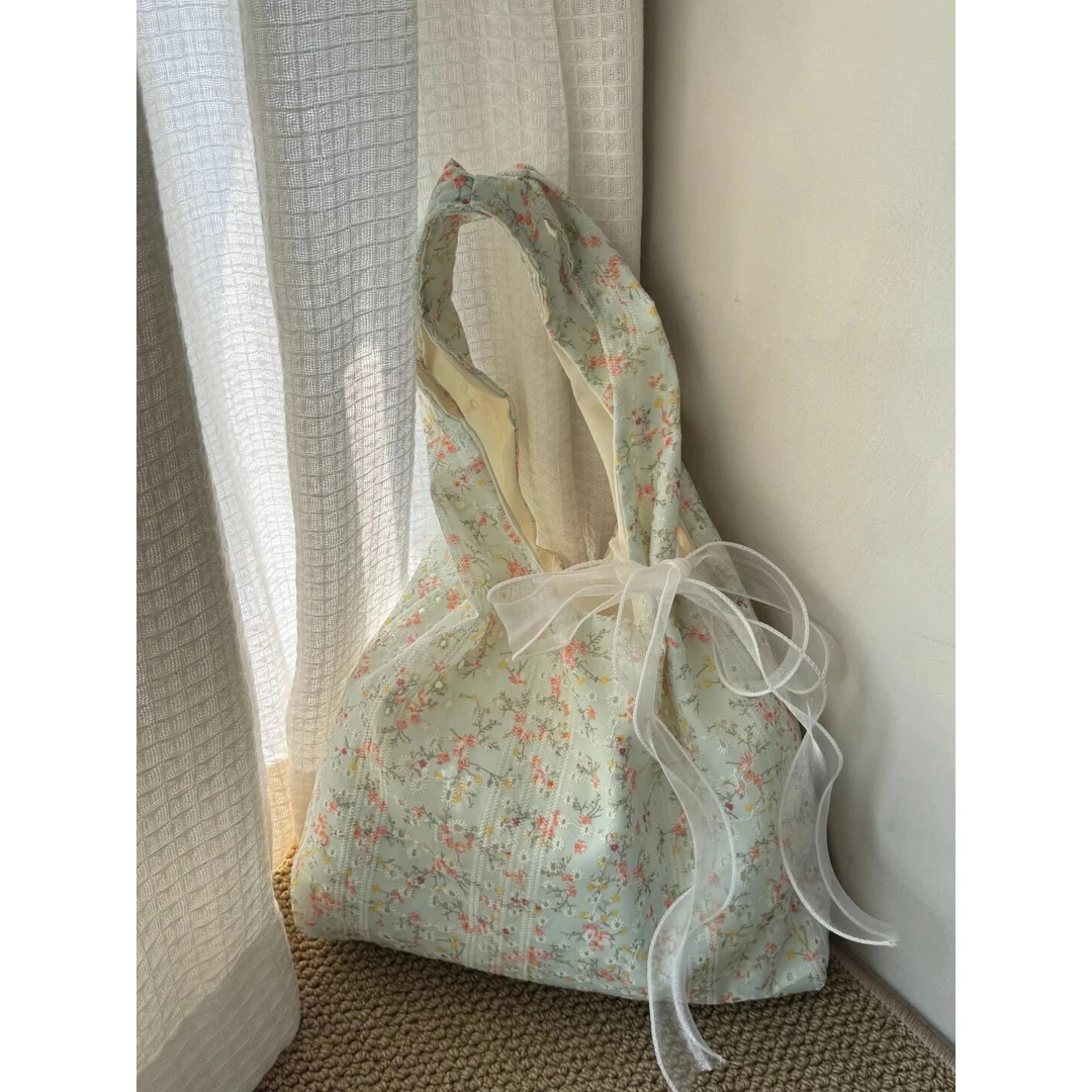 韩系慵懒风小碎花帆布包包女2025新款大容量通勤腋下托特包单肩包