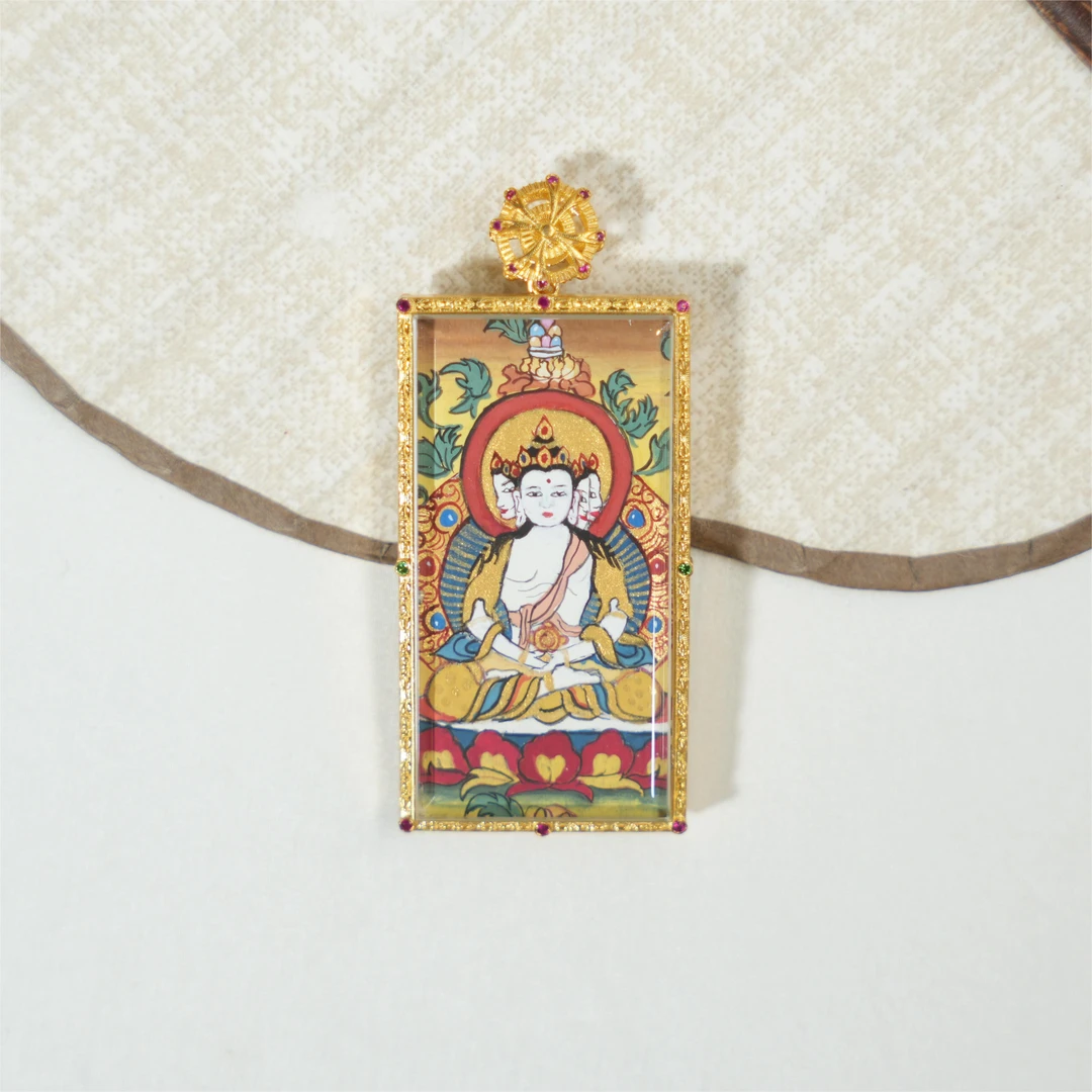 八大守护-大日如来18金唐卡吊坠（羊，猴）