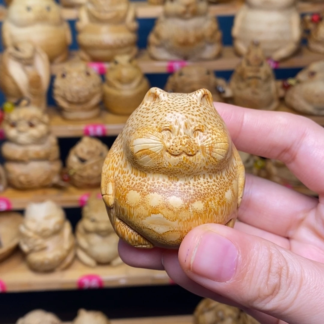 竹招财猫竹雕手把件