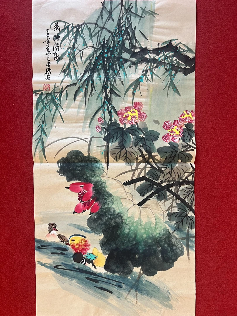 321三尺50x100cm荷塘清趣鸳鸯玄关书房客厅办公室现代手工装饰画