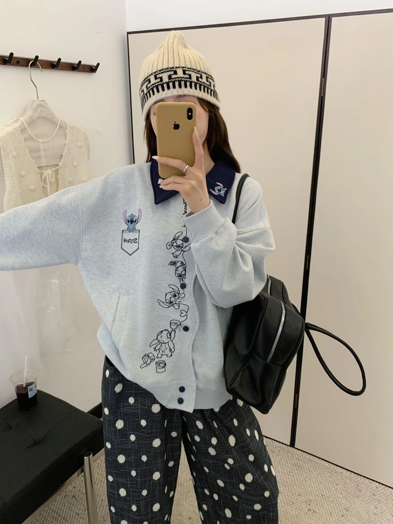 【3624】新款秋冬中长款翻领卡通动漫刺绣卫衣开衫