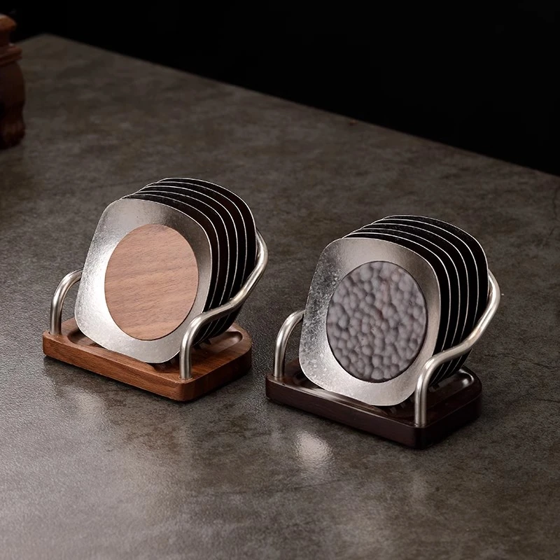 钛木茶杯垫功夫茶具胡桃木茶杯托创意隔热垫茶道黑檀木茶托垫套组