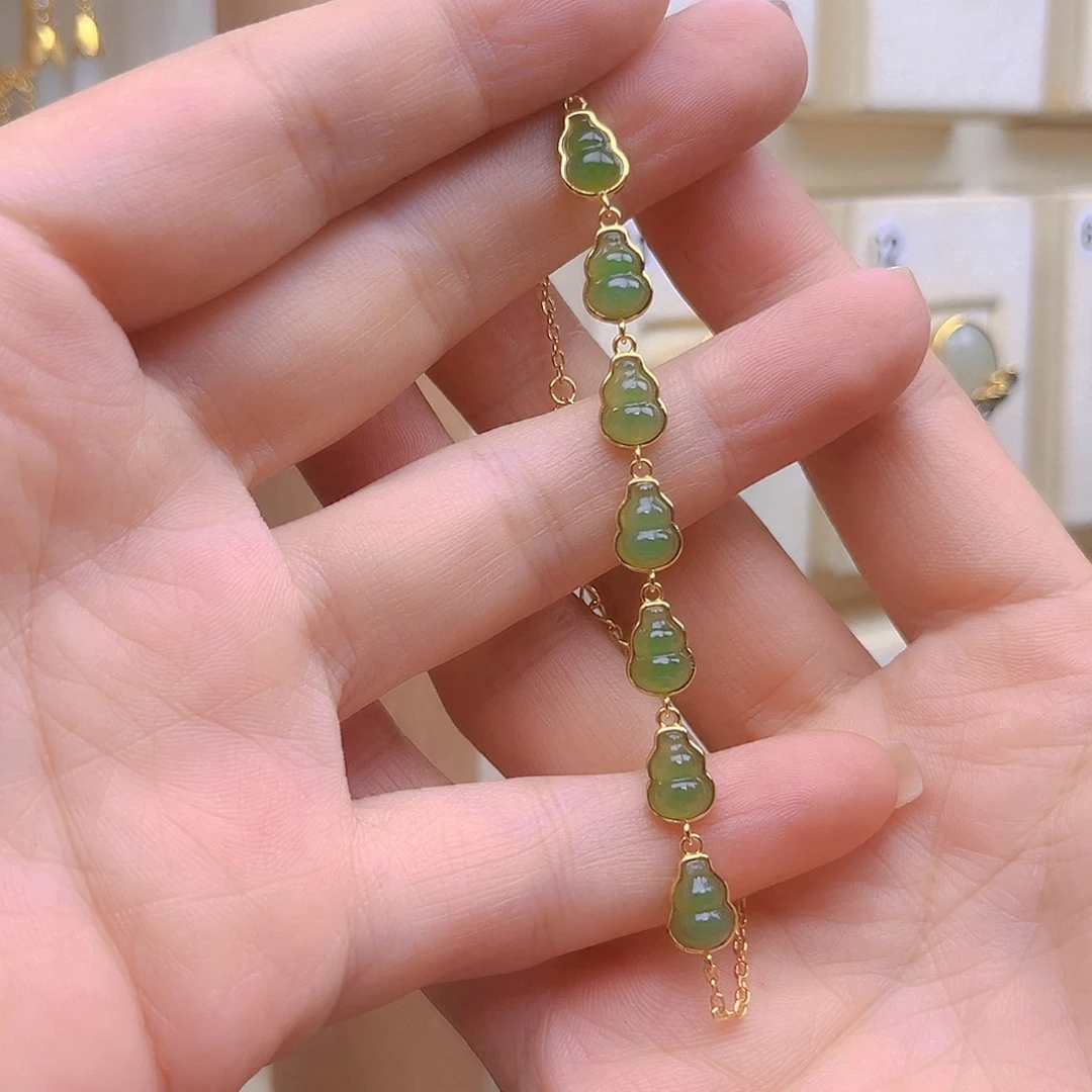 和田玉银S925镀金镶嵌手链