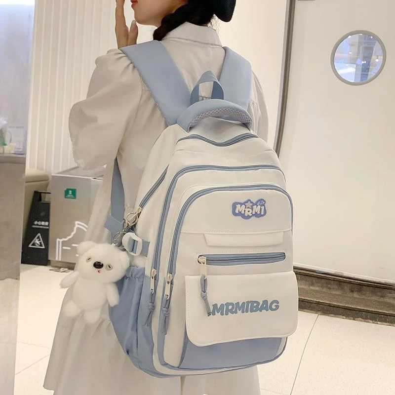 范哲萨高颜值撞色书包女初中生大容量背包高中学生多层减负小学生
