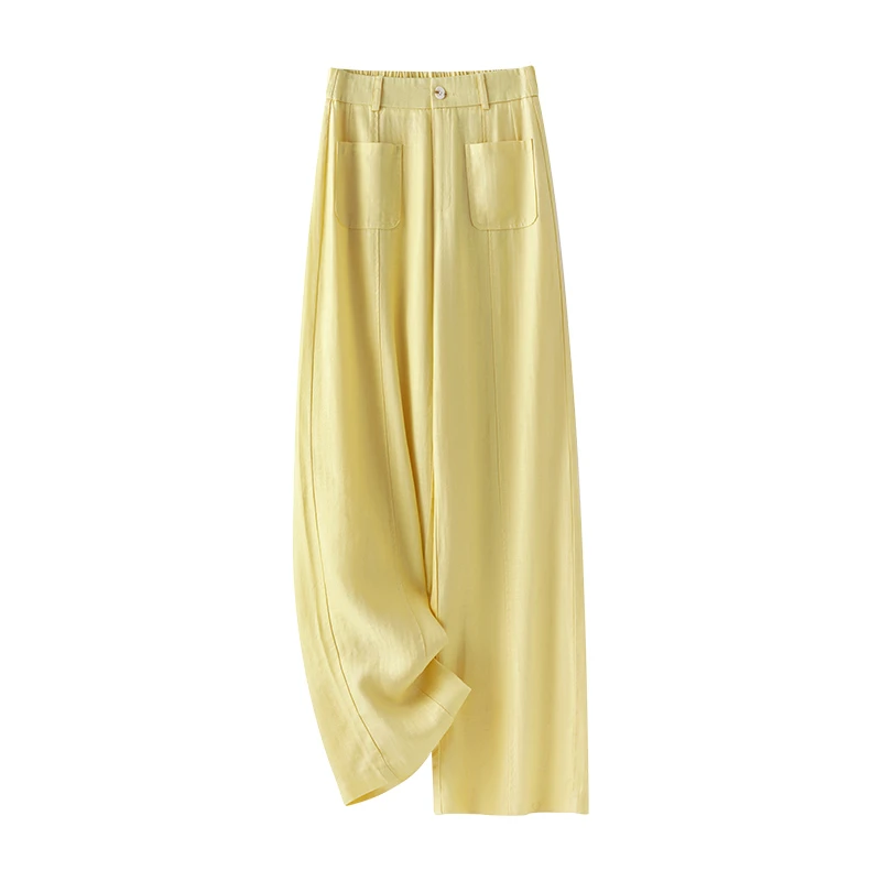 天丝亚麻阔腿裤女夏季薄款2025今年新款高腰显瘦