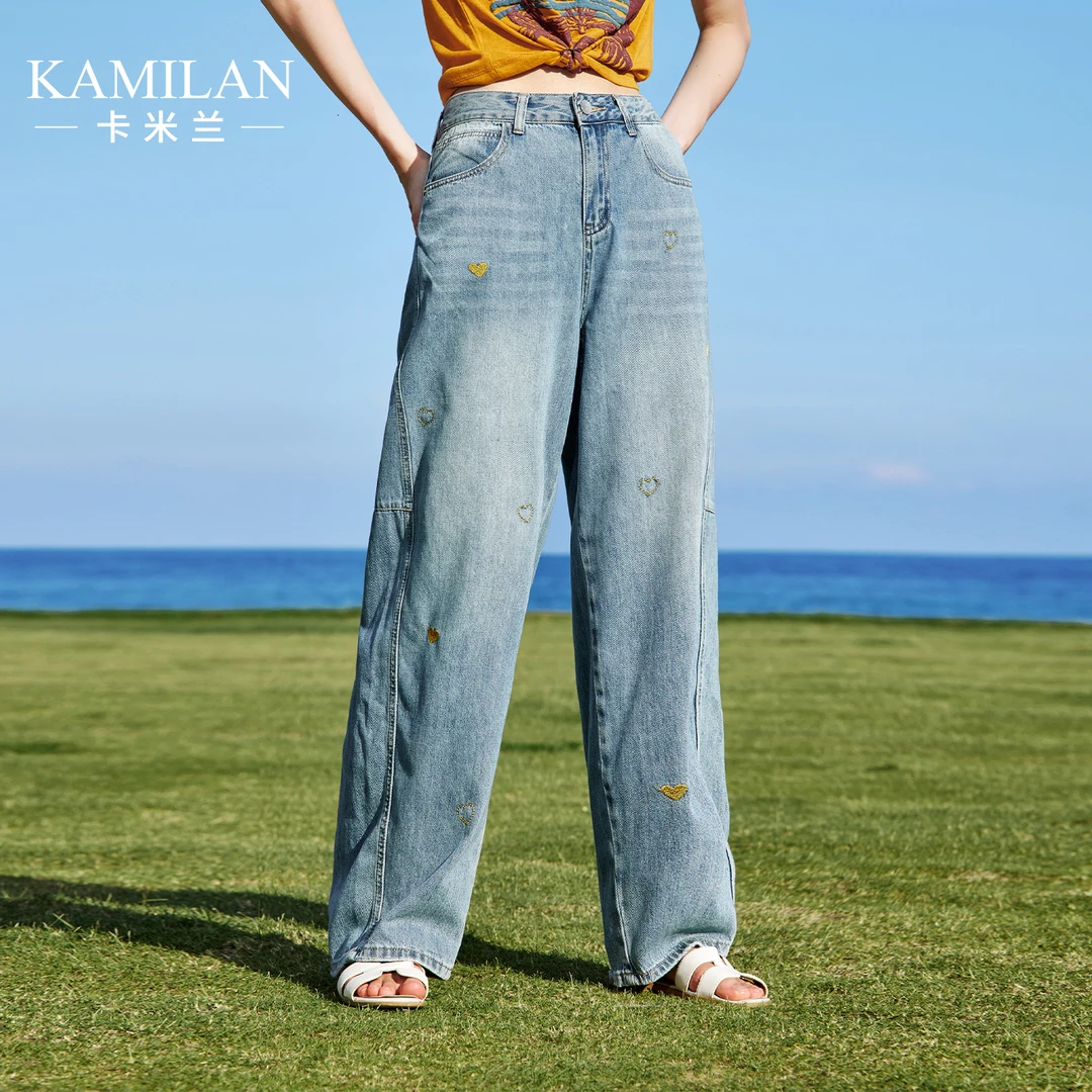 卡米兰直筒高腰牛仔裤阔腿宽松女夏季裤子2025新款今年流行爆款