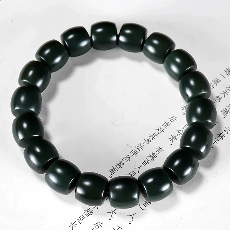 天然新疆和田玉直切卡12青玉黑青老料手串男女同款简约款情侣