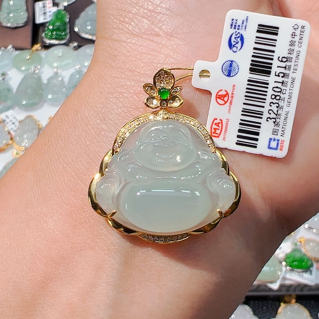 吊坠(不含链)18K金镶嵌翡翠佛公