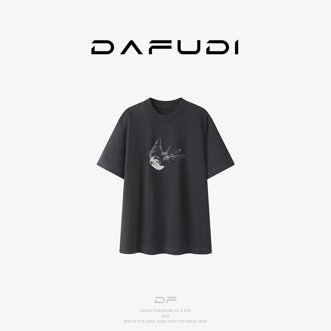 达芙笛【素素订单】短袖T恤25春新款黑色陶瓷感燕子短袖T恤V5378