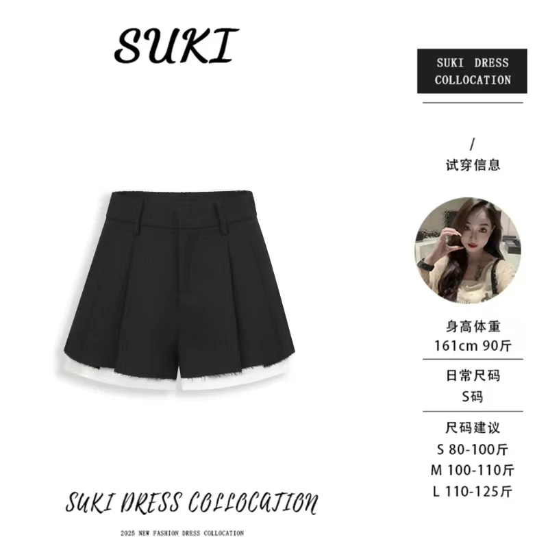 【SUKI】2025早春新款拼接设计感宽松阔腿短裤-246DKZNS10422