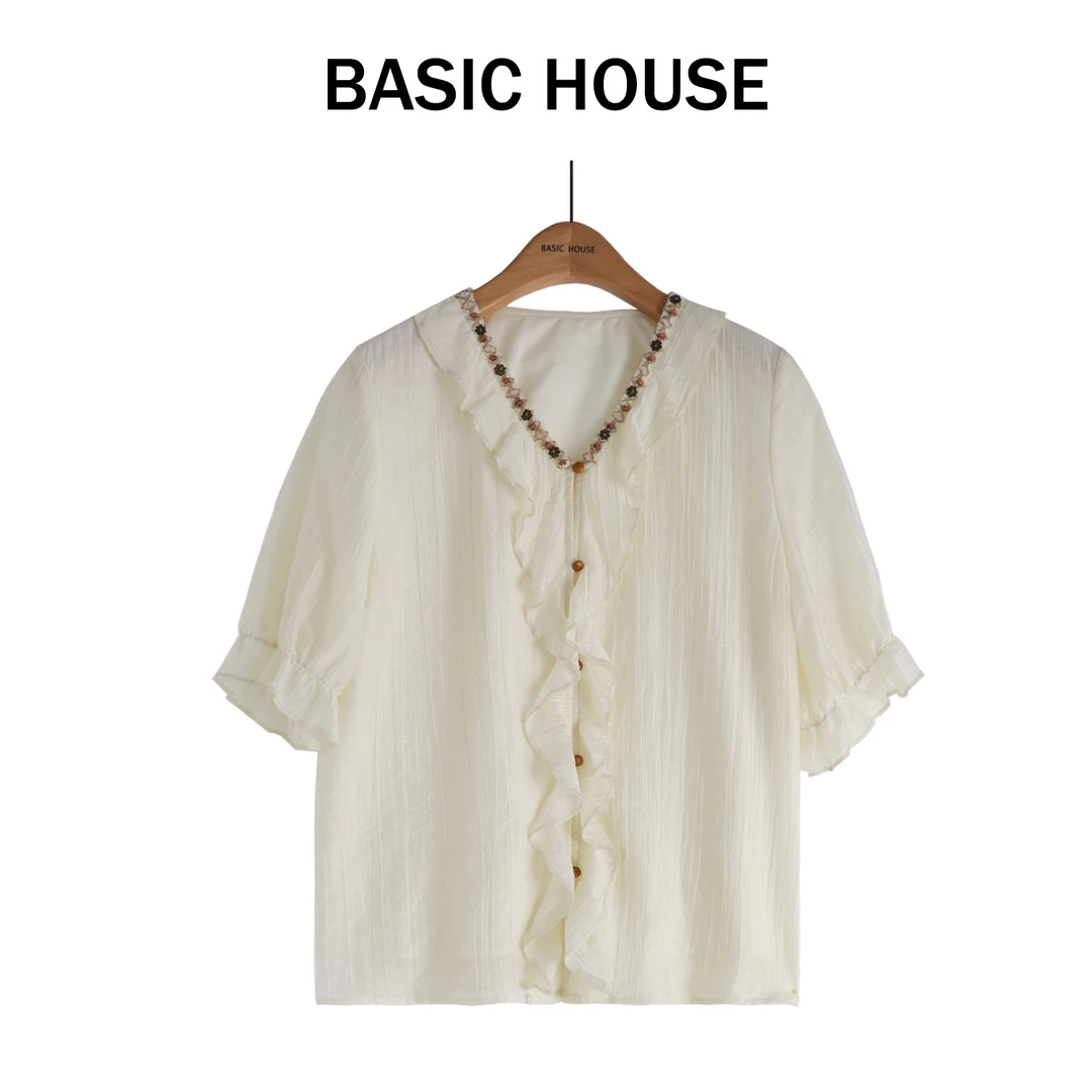 Basic House/百家好气质时尚夏季复古设计感衬衫B1335B586T2
