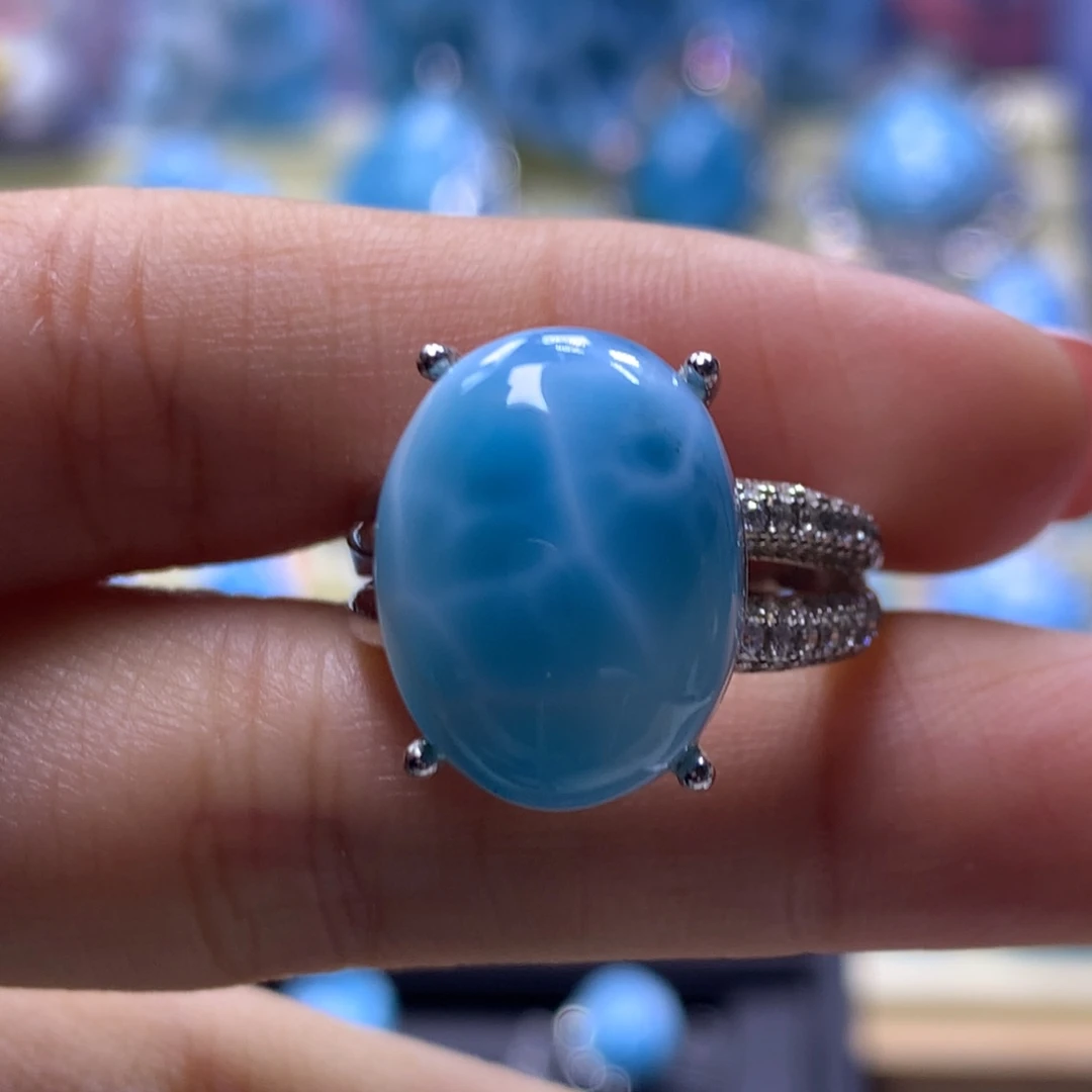 针钠钙石（海纹石）银S925镶嵌戒指蛋面戒指色差略异