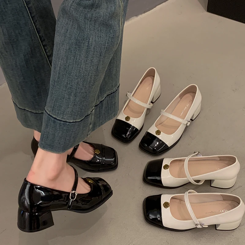 贾不假玛丽珍鞋女2025春季新款粗跟高跟鞋配裙子单鞋法式气质女鞋