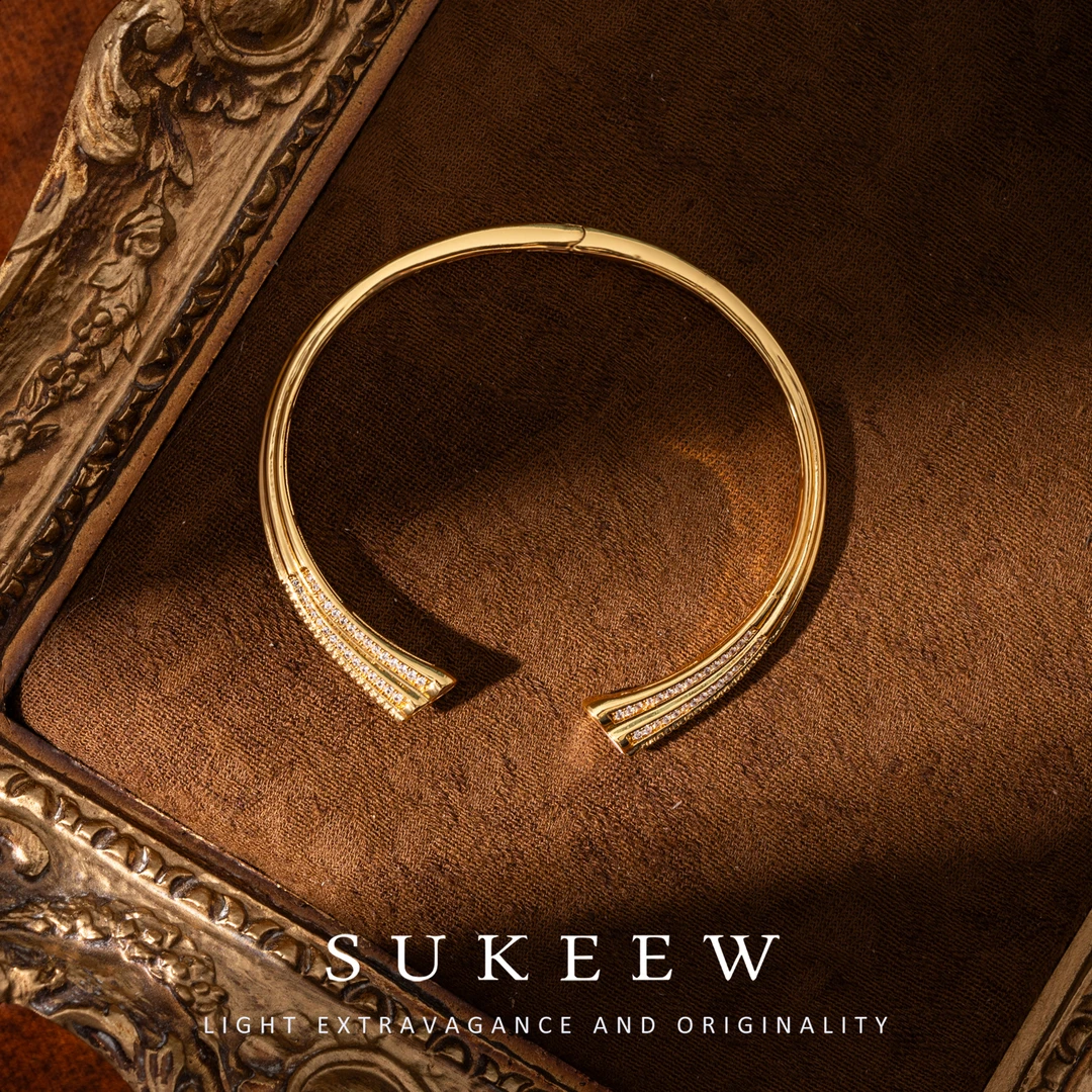 SUKEEW/酥可 铜合金合成锆石手镯 镀k金 中式贝壳葫芦手镯265003