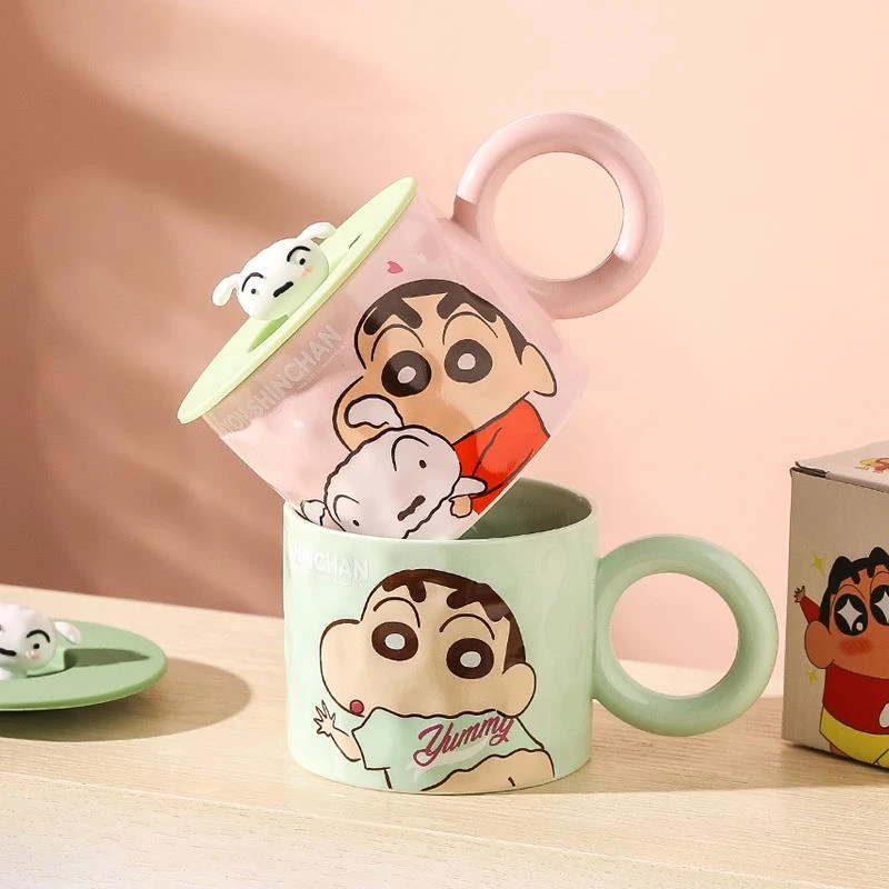 川岛屋蜡笔小新周边杯子陶瓷马克杯带盖家用水杯男生生日礼物女生