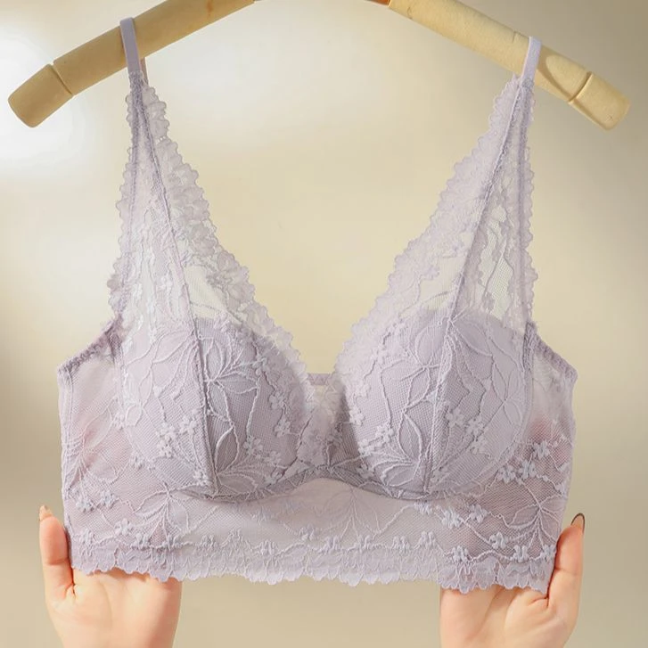 婷美深v性感文胸蕾丝舒适夏季聚拢薄款法式透气调整型文胸罩小胸