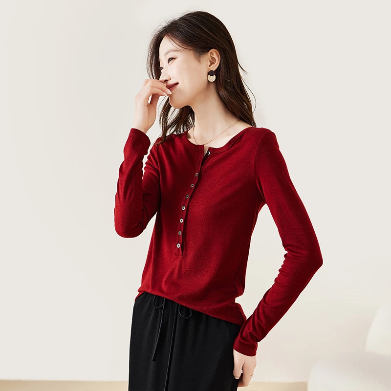 索菲丝尔【莱赛尔桑蚕丝】2025春季新款百搭长袖T恤打底衫517009