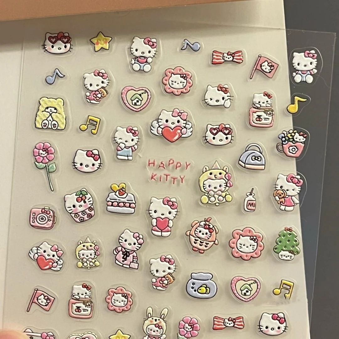 小红书同款可爱Hello Kitty美甲贴纸浮雕立体凯蒂kt水杯键盘少女