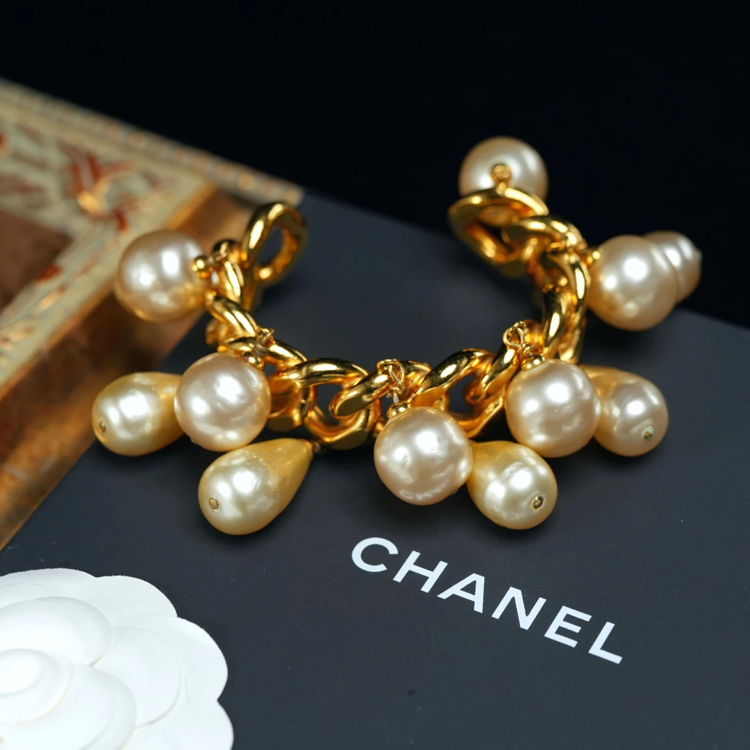 95新 Chanel/香奈儿 柚礼中古/香奈儿素金珍珠吊坠手镯LZ504204