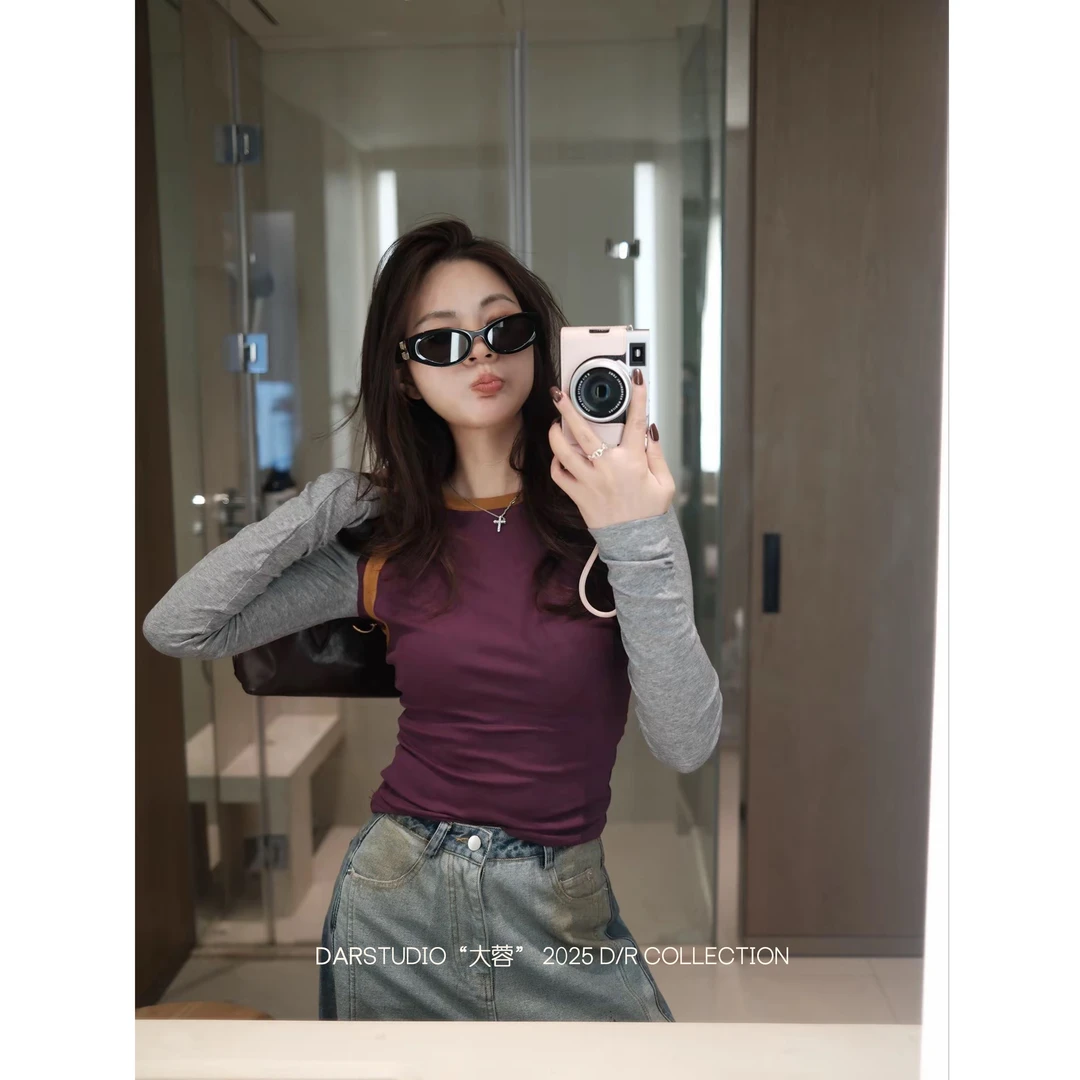 DAR STUDIO 深圳货【拼接假两件】零碳天丝羊毛秋季拼色针织衫5120