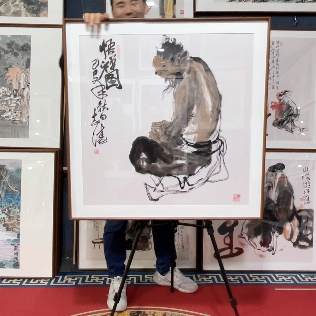 国画手绘画作品带框80/80