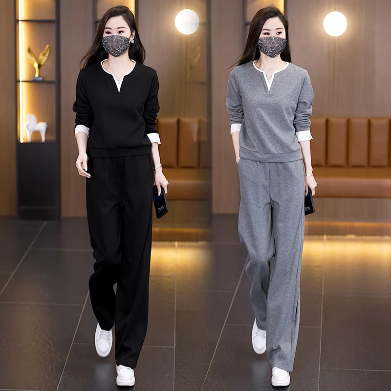 休闲风时尚套装2025秋装休闲大码时尚套装气质减龄显瘦两件套女