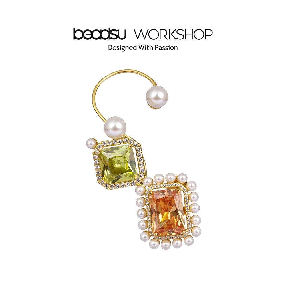 铜合金锆石耳饰 beadsu workshop 彩锆右耳单边耳挂 ME168