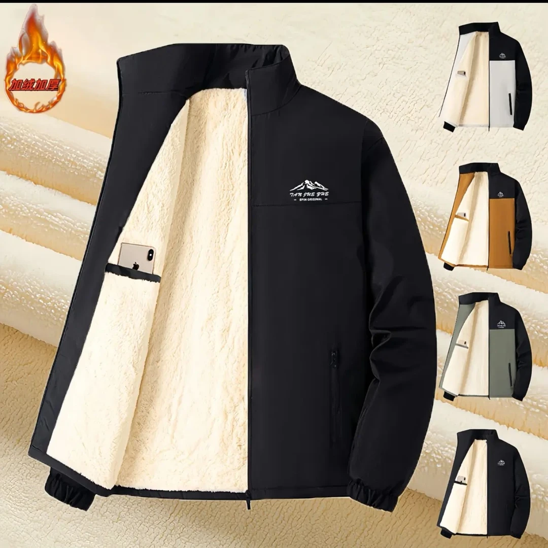 新款男士秋冬加绒加厚立领冲锋衣休闲夹克运动百搭保暖外套上衣