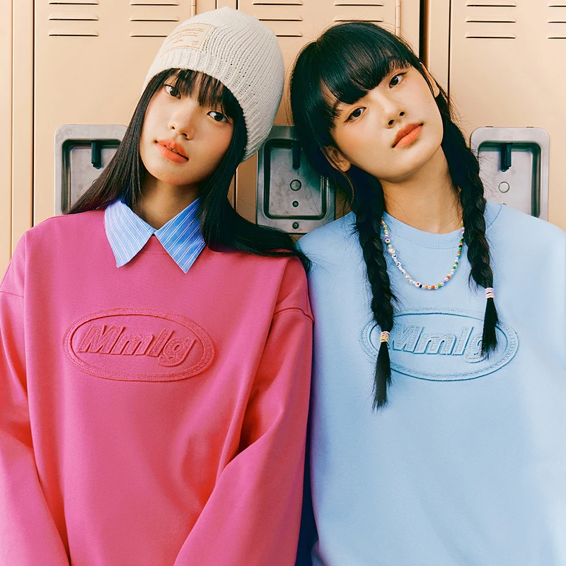 Mmlg重磅圆领卫衣早秋2025新款潮牌毛边贴布绣logo情侣款FQA040