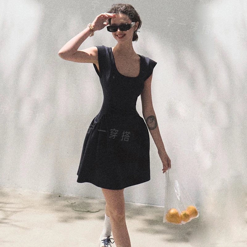 NY7080 夏季短袖西装领短裙性感纯欲风连衣裙带胸垫宁一新辣妹风