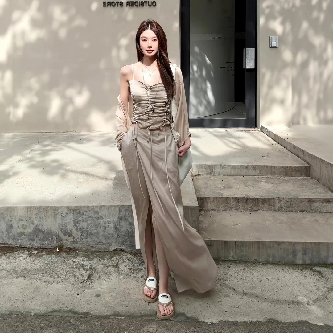 VOCKOO官方老钱风御姐气质套装女2025夏季新款女装吊带背心高级半