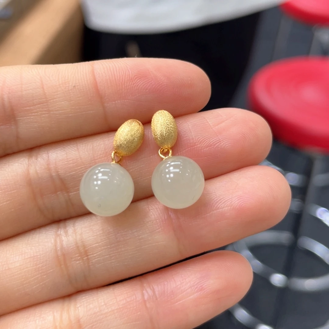 银S925镶嵌和田玉耳饰卡10