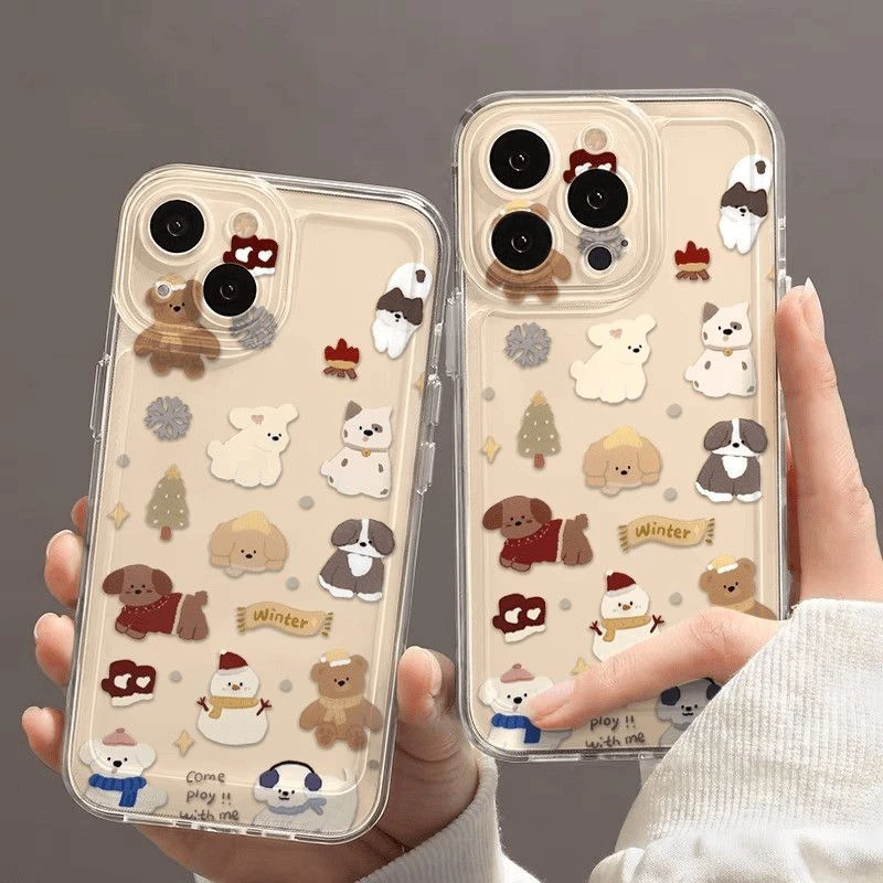 冬日小动物适用苹果16Plus手机壳iPhone15PROMAX新款14/13/12透明