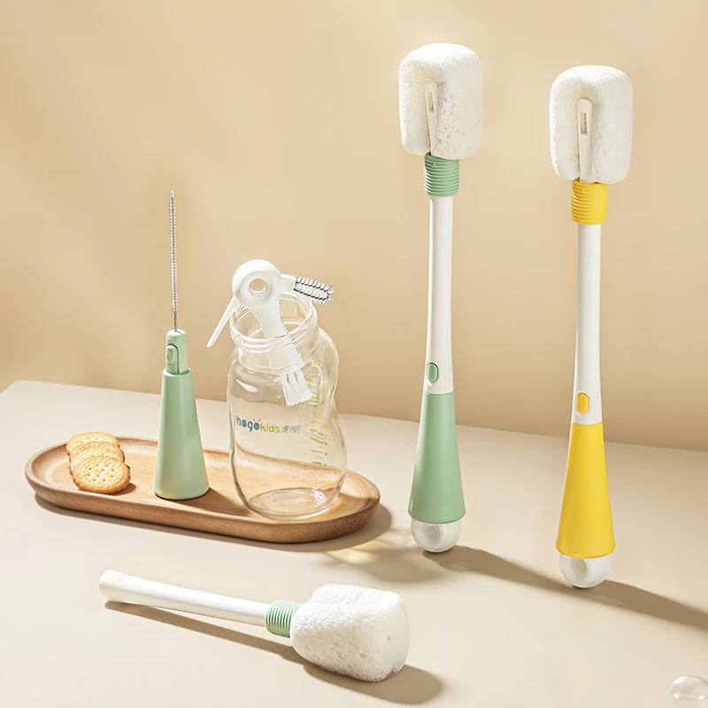 禾果五合一多功能木浆棉杯刷奶瓶刷杯盖刷套装奶嘴刷清洗神器长柄