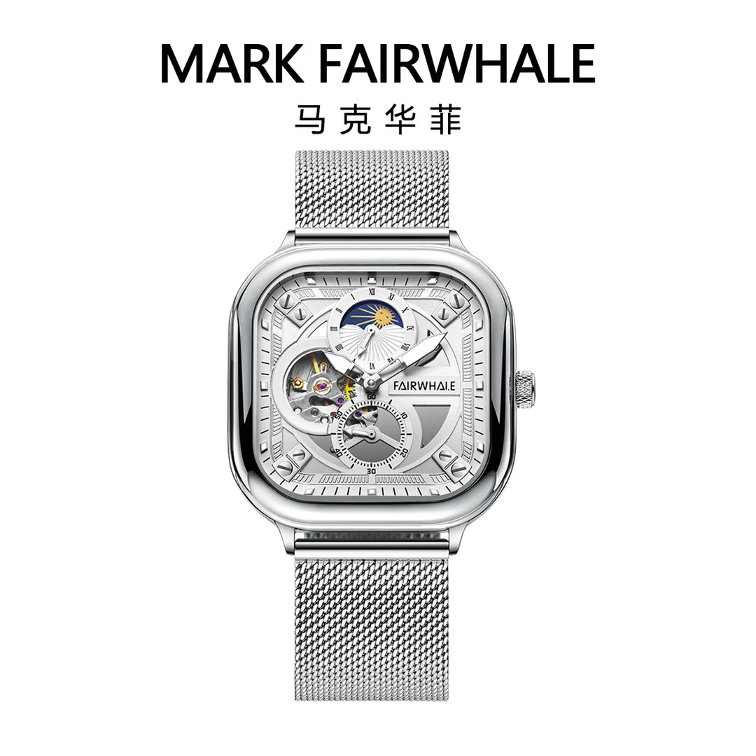 马克华菲品牌防水潮流镂空方形夜光时尚男士自动机械表6290【Q】