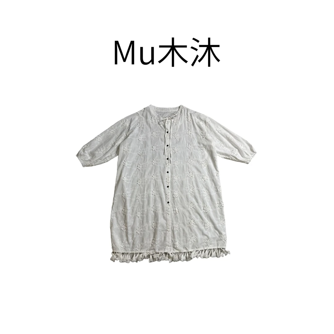 Mu木沐♠新品流苏提花刺绣衬衫裙