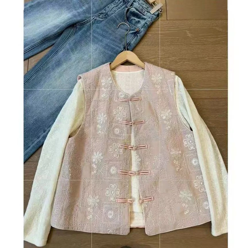 2025新款大码女绣花新中式重工马甲背心高级感气质显瘦马甲8025-5