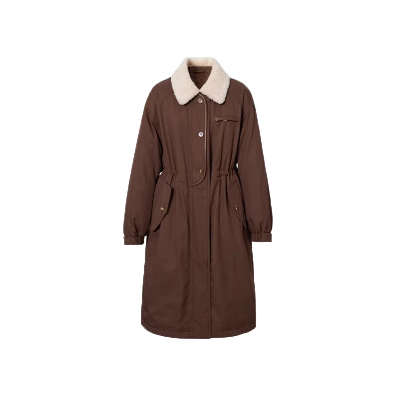 长款城市风撞色拼接毛领抽绳羽绒服0211