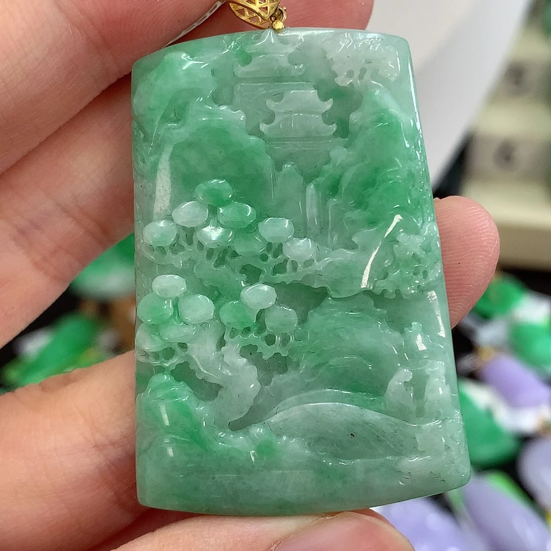 翡翠18K金镶嵌吊坠(不含链)