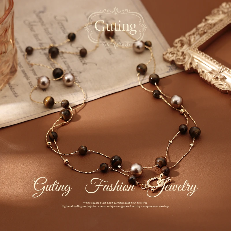 铜合金项链 6953双层珠珠叠戴项链女毛衣链轻奢高级感气质大气